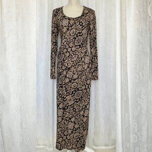 Peruvian Connection Women's Shalimar Maxi Dress Medium Gold Long Sleeve Drape